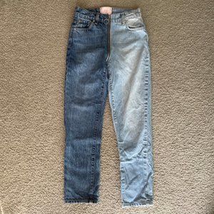 Revice Jeans Womens 25 Blue Two Toned Denim High Rise Full Zip Around Ying Yang